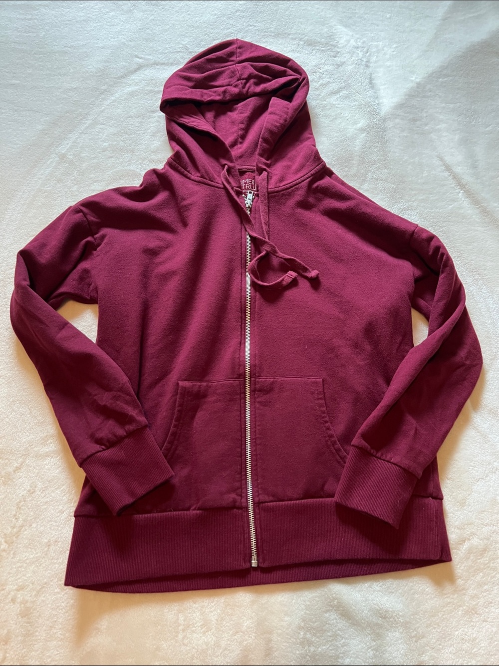 Time and Tru Burgundy Full-Zip Hooded Sweatshirt